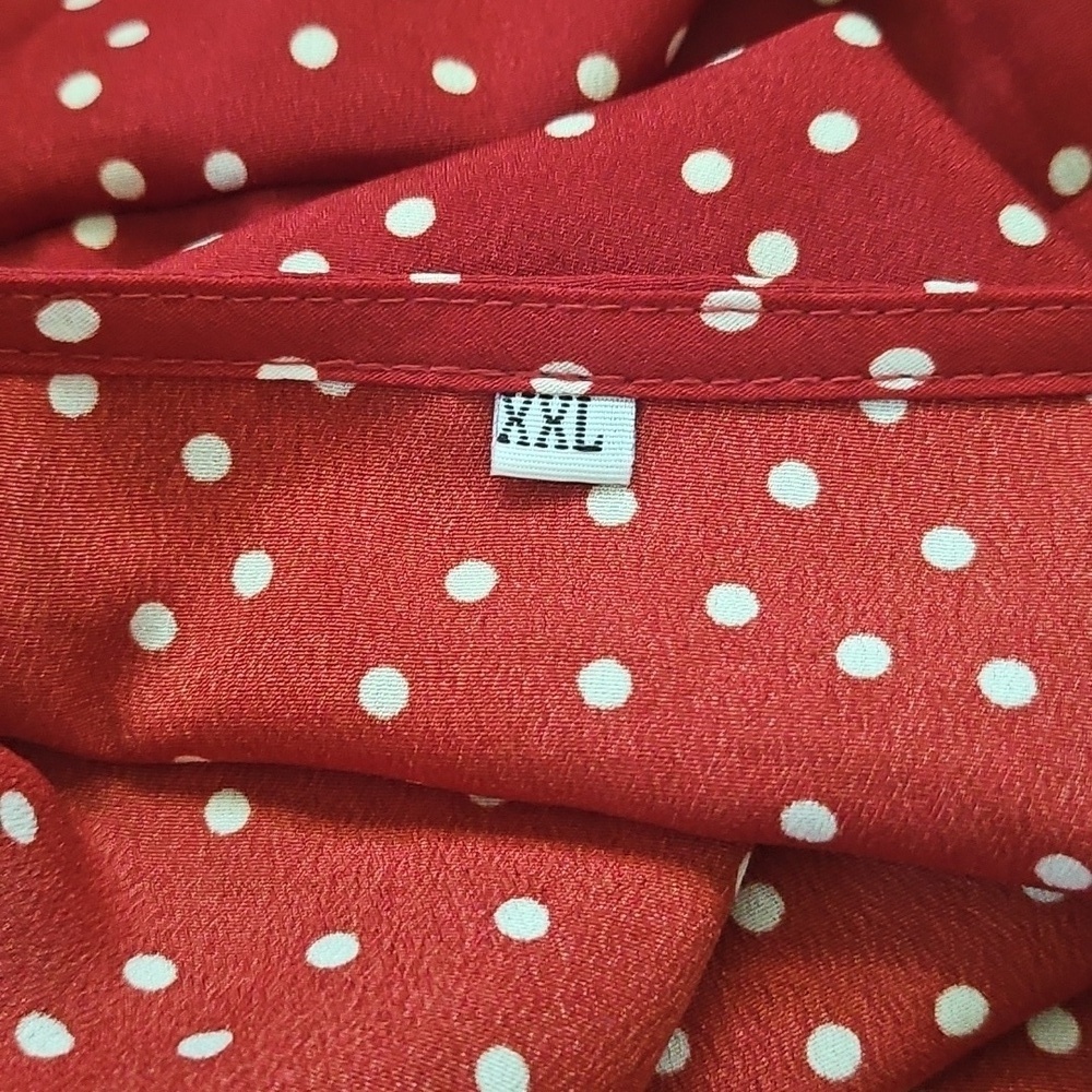 Brick Red Polka Dot Faux Wrap Skirt - Picture 10 of 14
